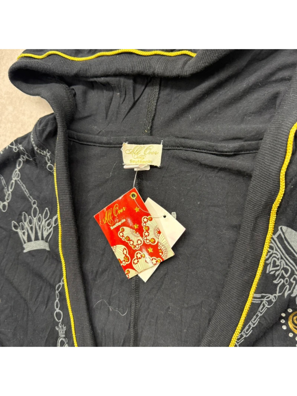 Vintage Y2K Southpole All Over Gold Foil Zip Up Short Sleeve Hoodie Small NWT - Picture 4 of 7